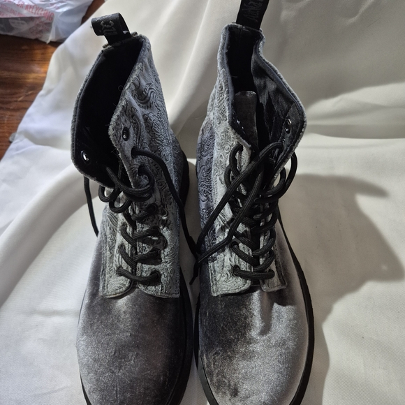 Dr. Martens Silver/Gray Brocade Embossed Unisex Boots - Picture 2 of 6
